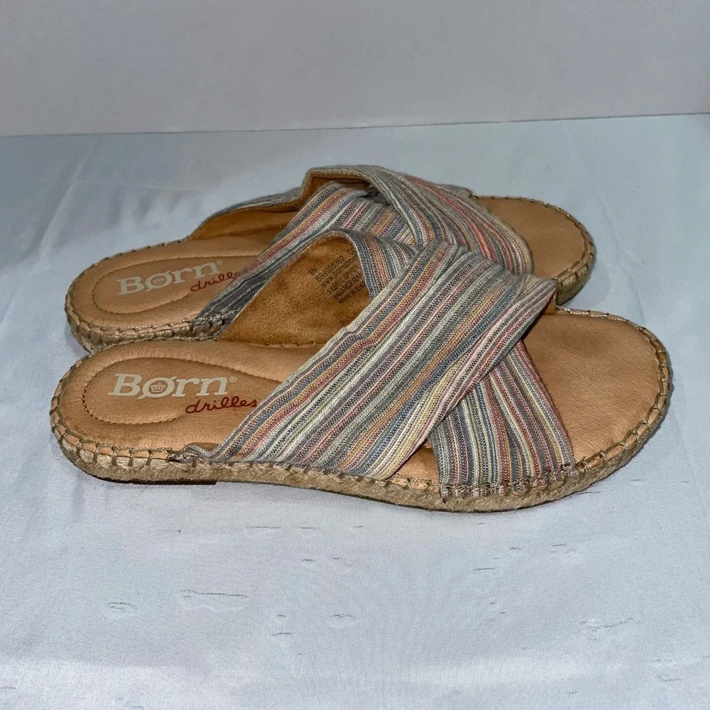 Born Drilles Womens Multi Color Striped Espadrille Slide Sandals Size 8M
